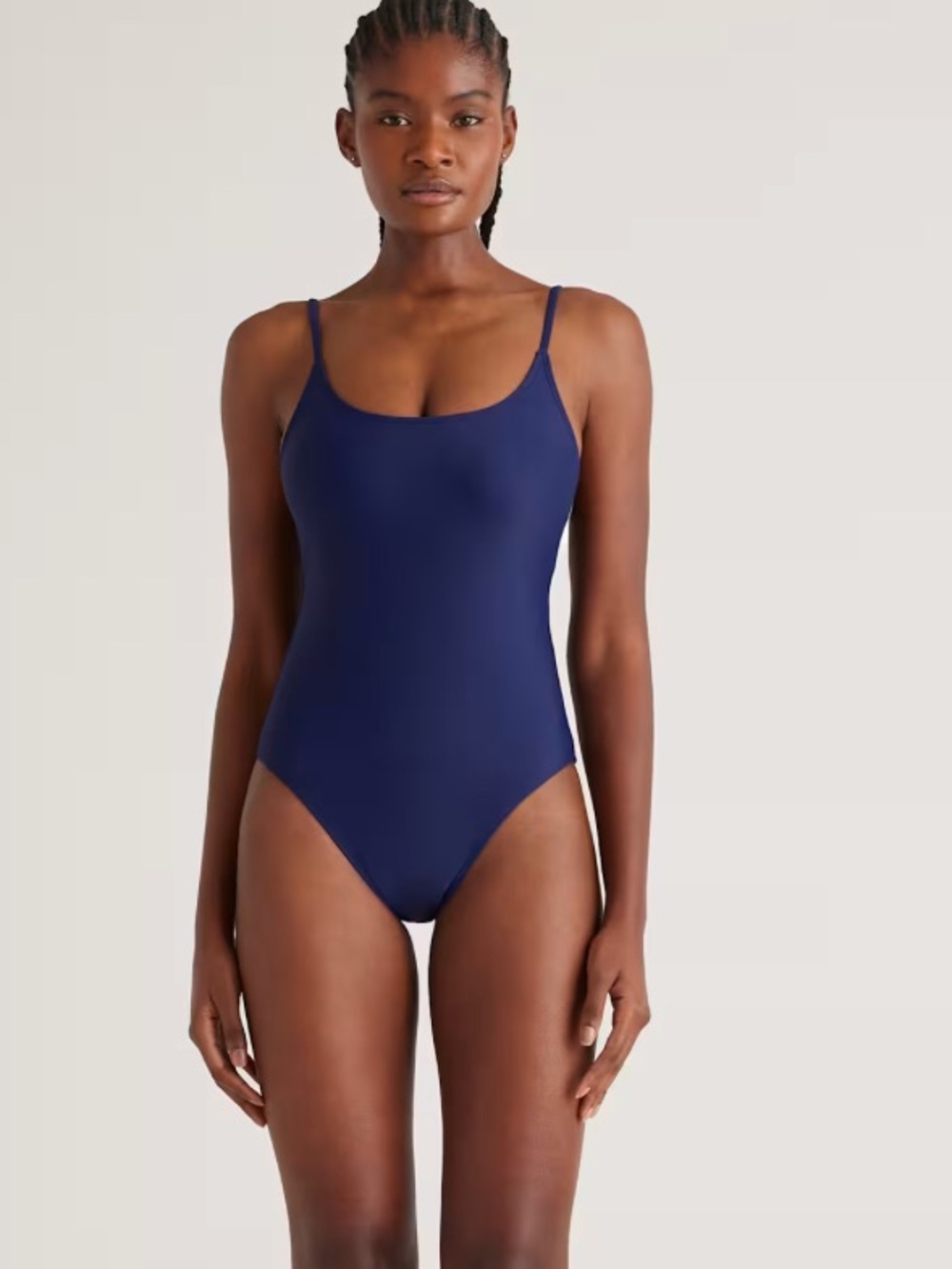 Quince Italian Cami one piece swimsuit in deep navy size Medium NWT beach